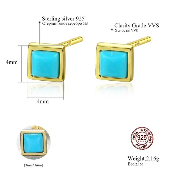 3mm Sterling Silver Square Opal Stud Earrings - Picture 4 of 6